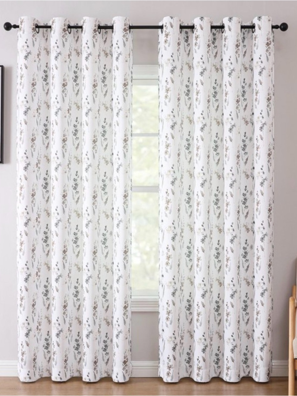 Isla Floral Printed Grommet Room Darkening Curtain Panel Pair. - Picture 2 of 6
